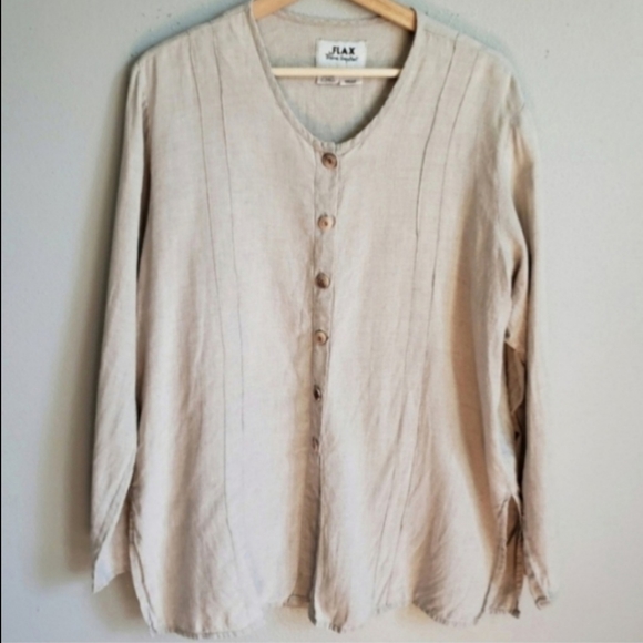 Flax Neutral Button Front Top / Tunic - Picture 1 of 6